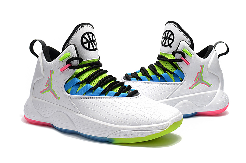 Jordan Super Fly MVP White Green Blue Black Shoes - Click Image to Close